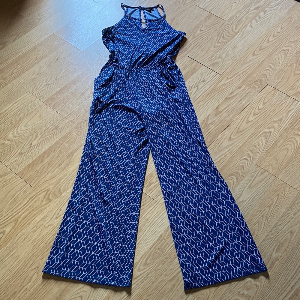 Elegant Navy Patterned Jumpsuit